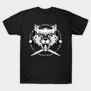 Angry Cat With Daggers Tattoo T-Shirt